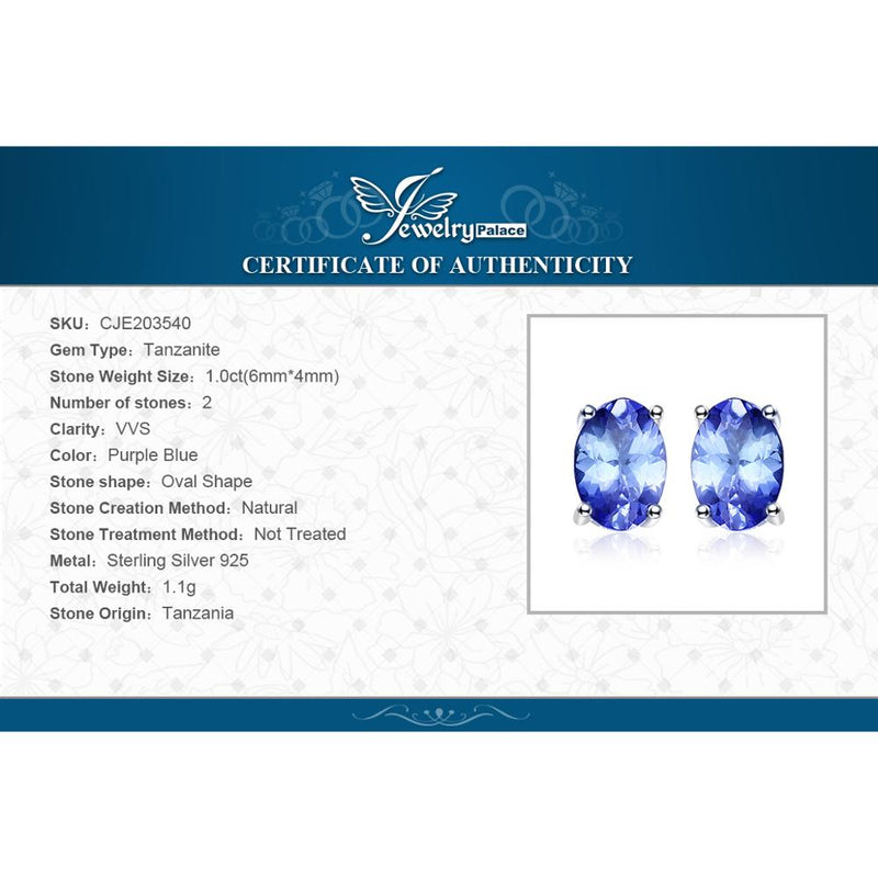 925 Sterling Silver 1ct Oval Tanzanite Stud Earrings for Women