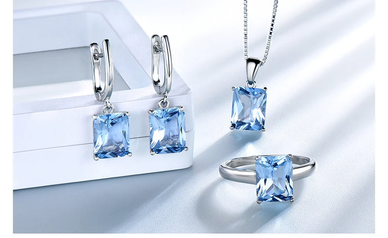 925 Sterling Silver Sky Blue Topaz Jewelry Set for Women