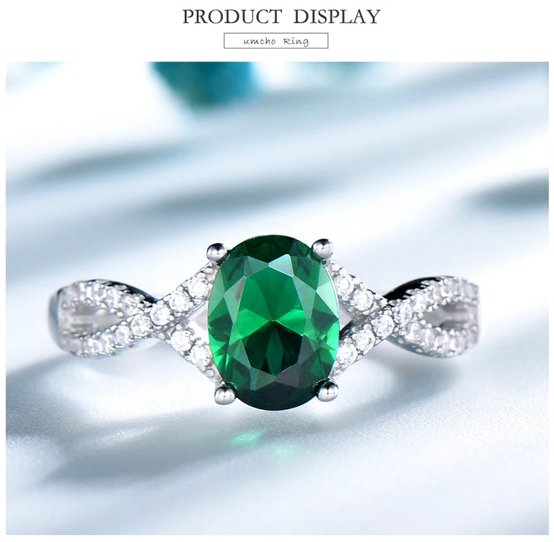 Sterling Silver Nano Emerald Oval Ring for Female