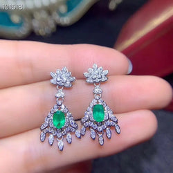 925 Sterling Silver Emerald Drop Earrings for Woman