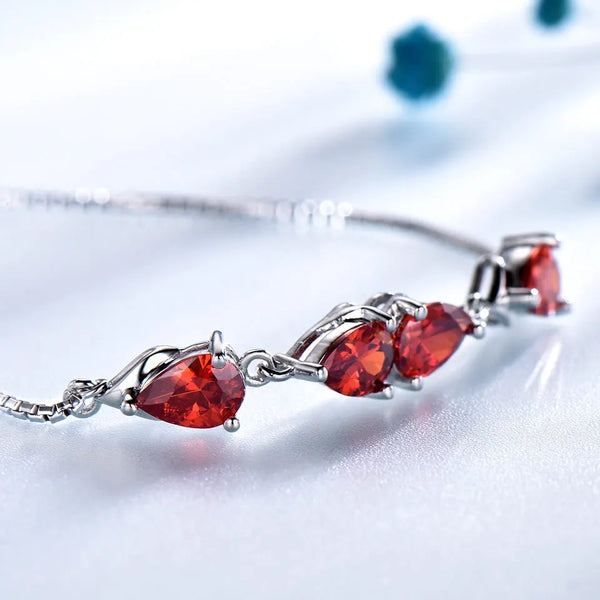 Sterling Silver Garnet Bracelet with Pear Cut Zircon, 5x7mm, for Women