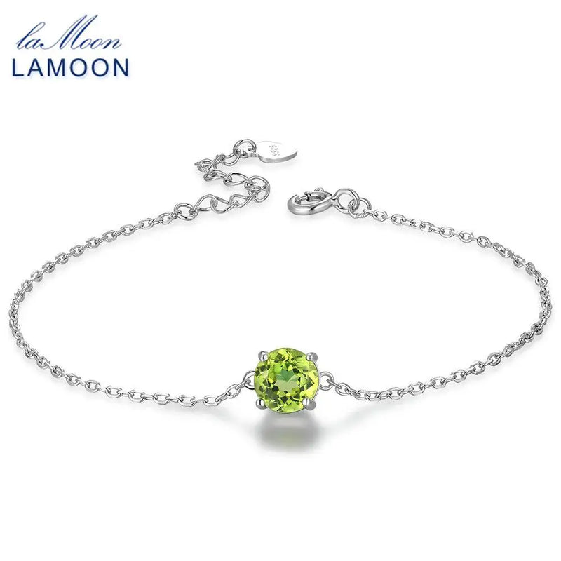 925 Sterling Silver Natural Peridot Charm Bracelet for Women