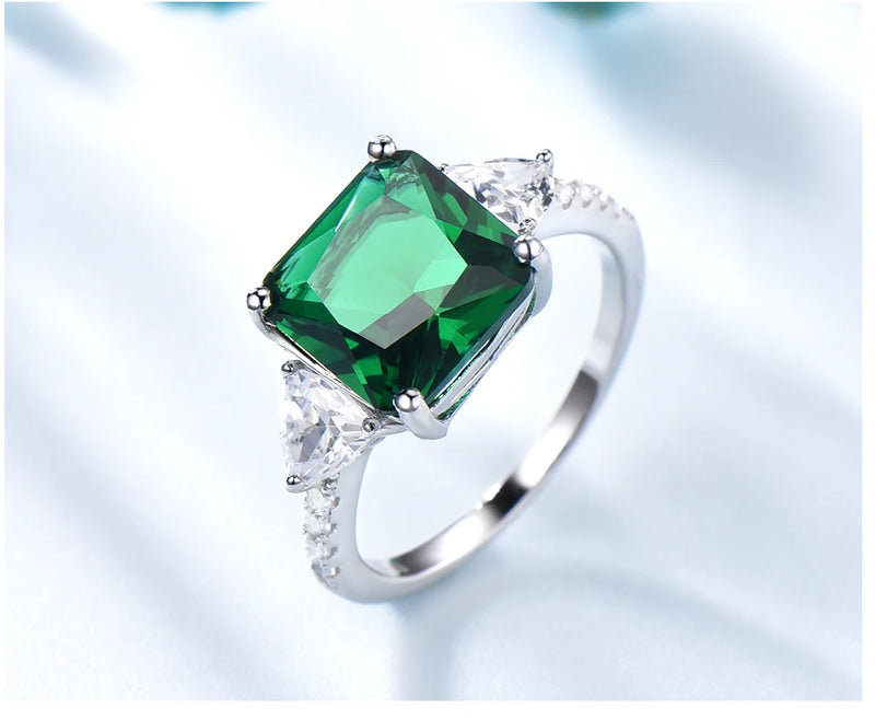 925 Sterling Silver Emerald Gemstone Ring for Women