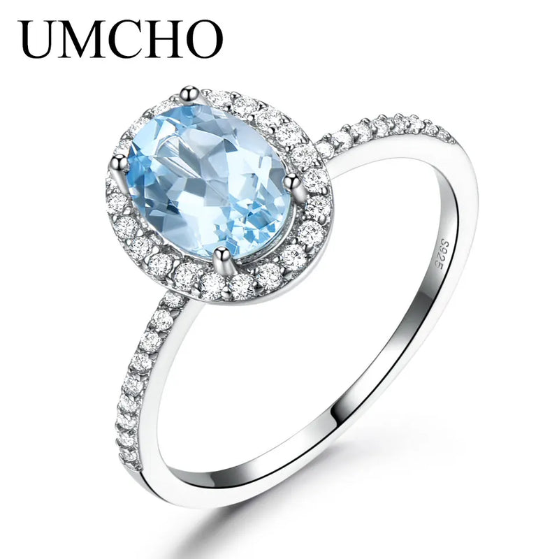 925 Sterling Silver Sky Blue Topaz Oval Ring for Women