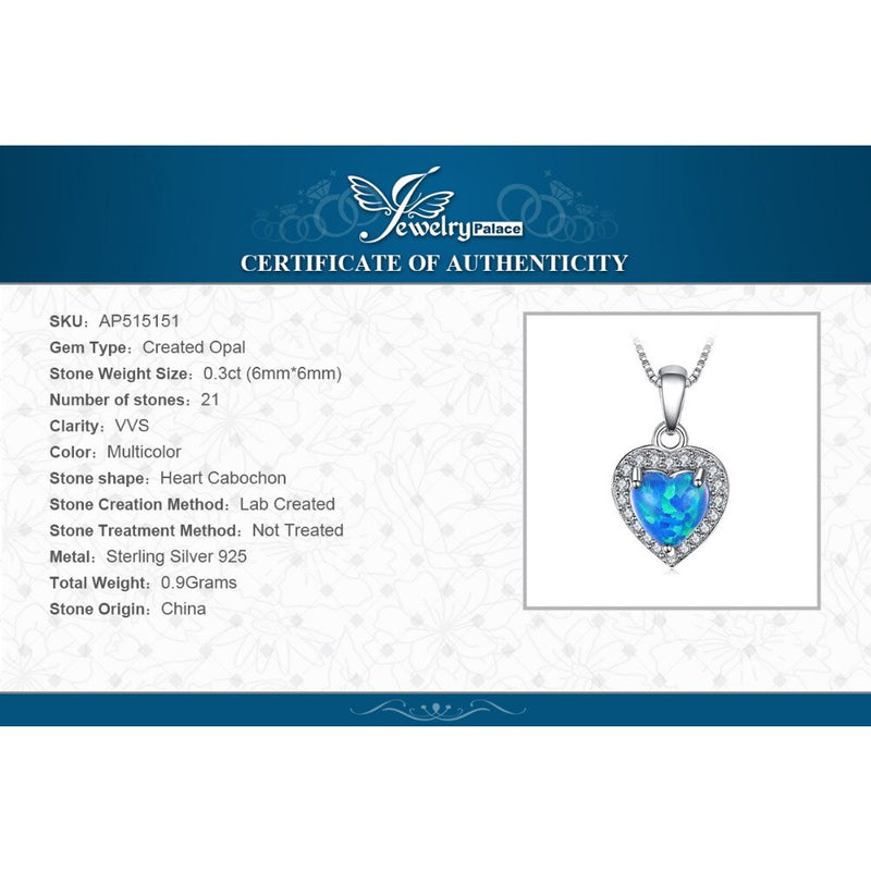 Sterling Silver Created Blue Opal Heart Pendant Necklace for Women