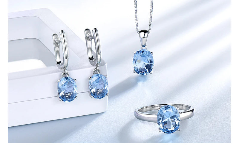 925 Sterling Silver Sky Blue Topaz Wedding Jewelry Set for Women