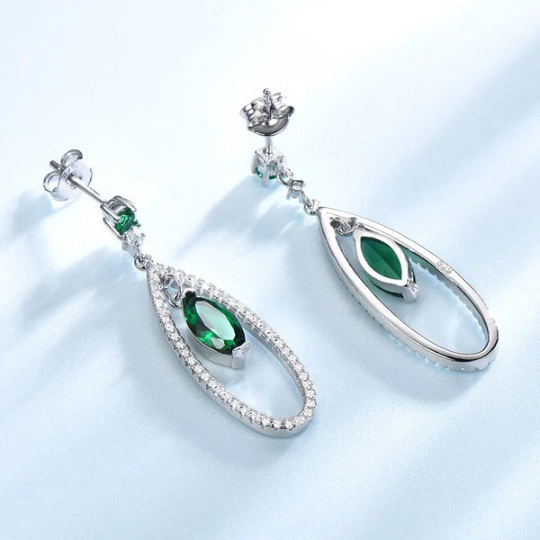 Sterling Silver Emerald Dangle Earrings for Women