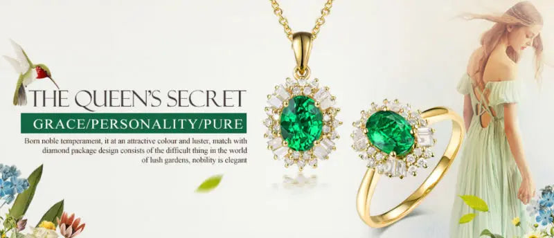 14K Yellow Gold Emerald Pendant Necklace for Women