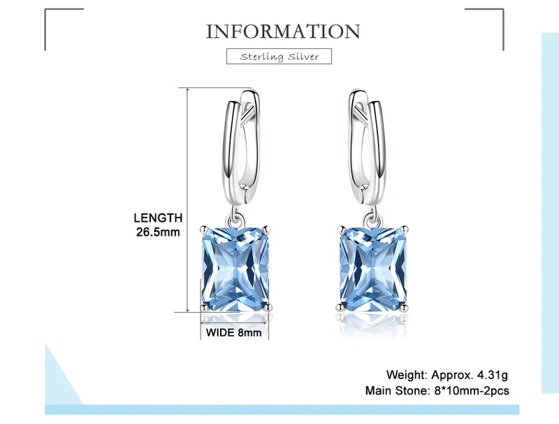 925 Sterling Silver Blue Topaz Drop Earrings for Women