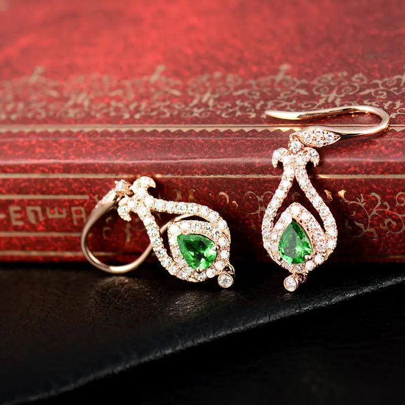 18K Rose Gold Tsavorite Gemstone Pear Earrings for Women