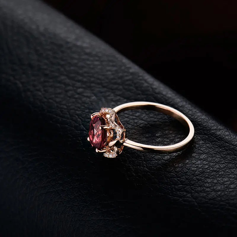 18k Rose Gold Pink Diamond Tourmaline Oval Cut Ring for Women