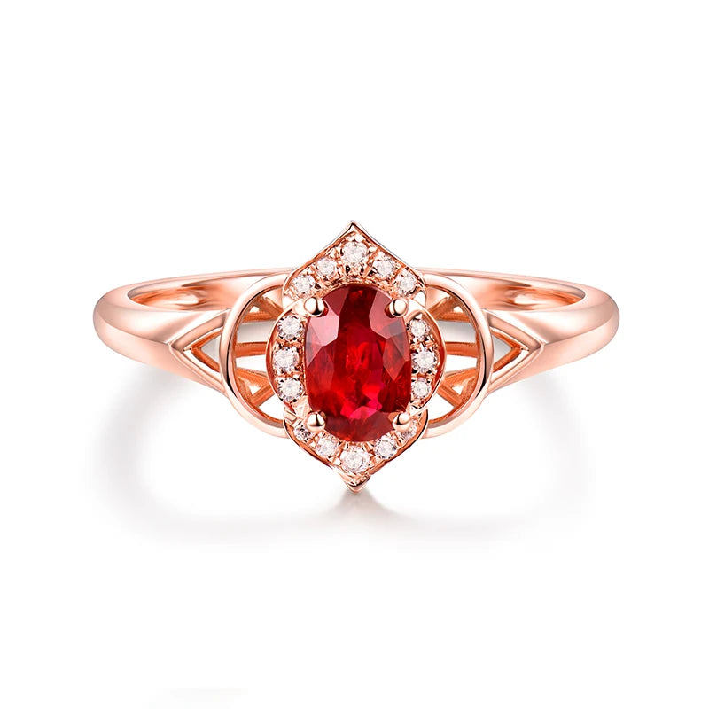 14K Rose Gold Ruby and Diamond Oval Ring for Women