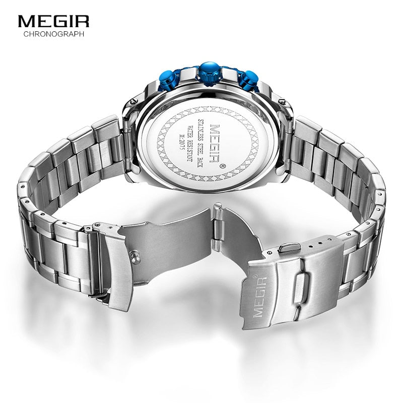 Stainless Steel Blue Chronograph Watch for Men