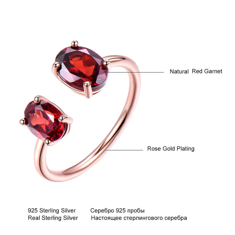 Sterling Silver Rose Gold Plated Oval Double Garnet Ring for Women