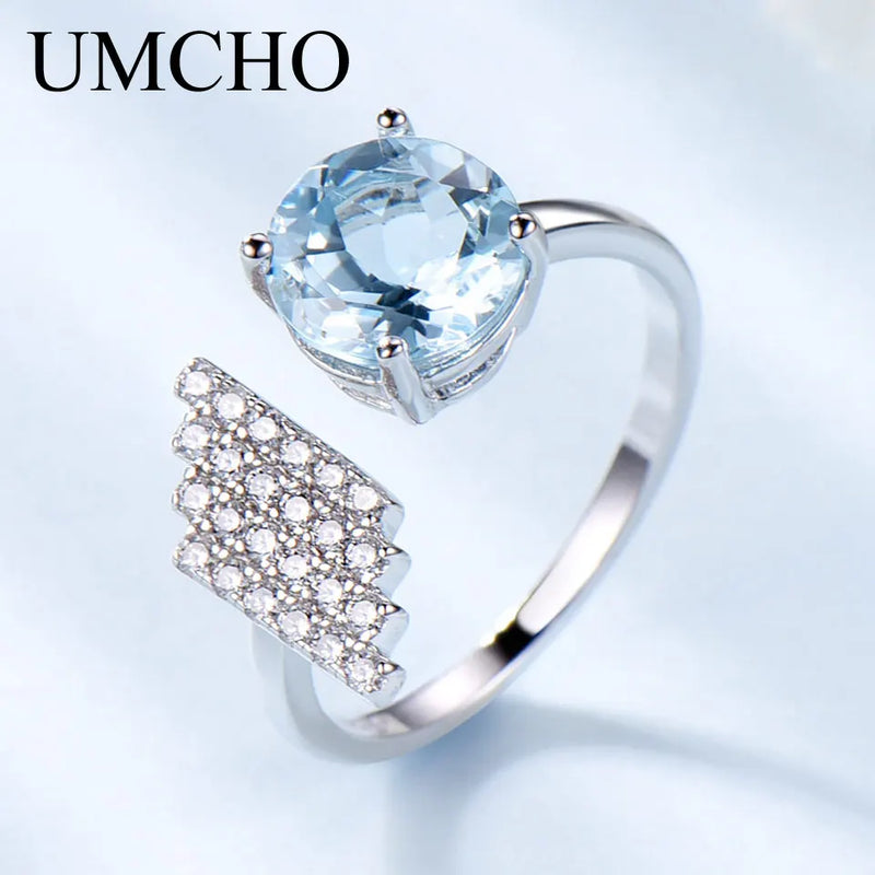 925 Sterling Silver Sky Blue Topaz Adjustable Ring for Women