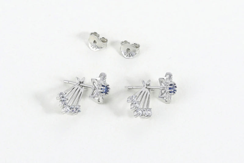 Sterling Silver White Gold Plated Blue Corundum Shooting Star Earrings for Women