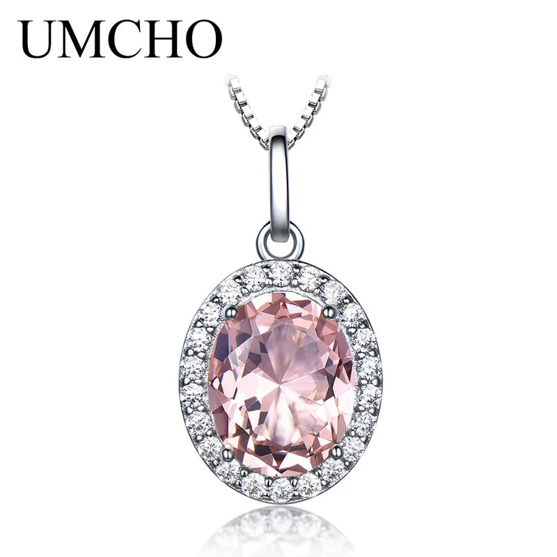 925 Sterling Silver Pink Sapphire Morganite Pendant for Women