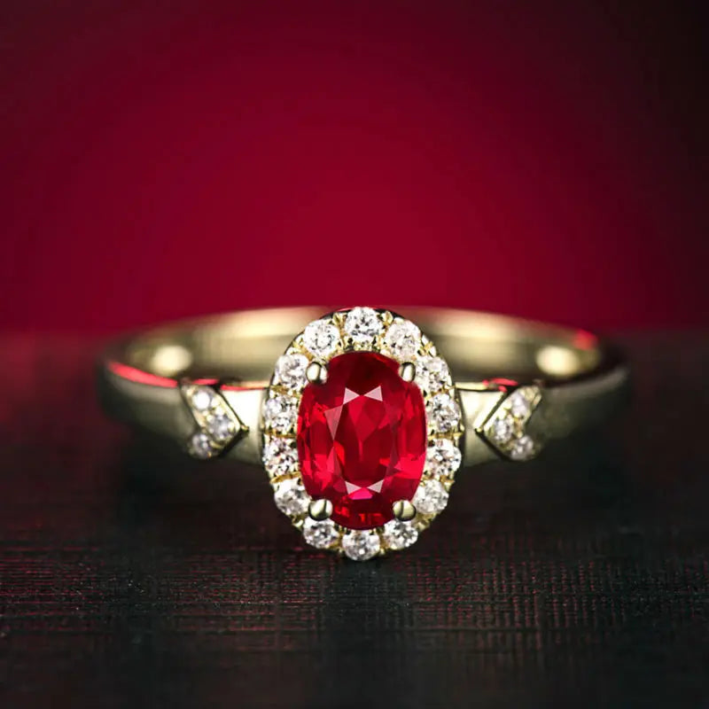 18Kt Yellow Gold Ruby and Diamond Oval Ring for Her