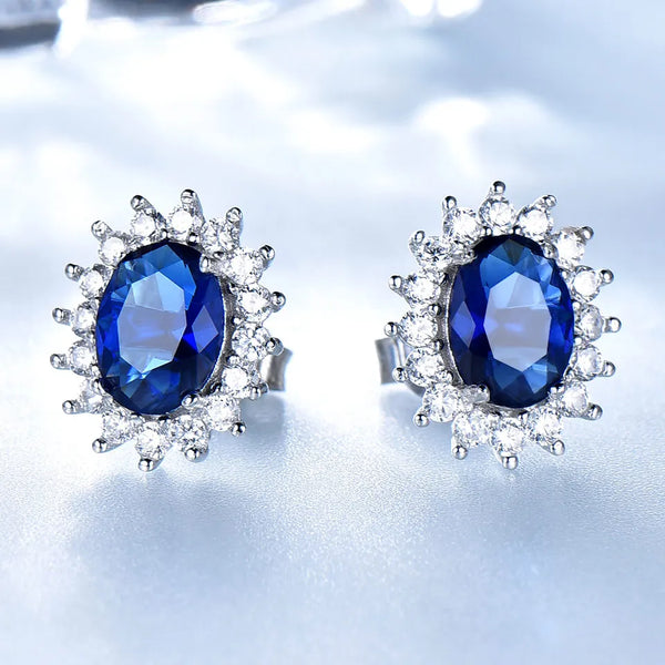 925 Sterling Silver Nano Blue Sapphire Jewelry Set for Women