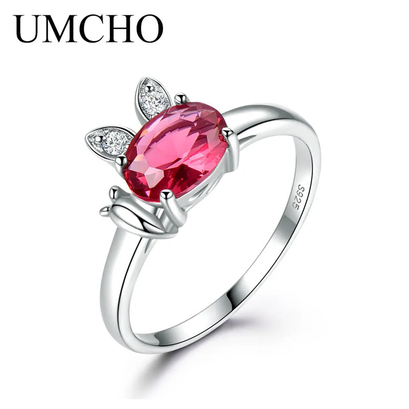 Sterling Silver 0.60ctw Nano Ruby Ring Rabbit Design, for Women