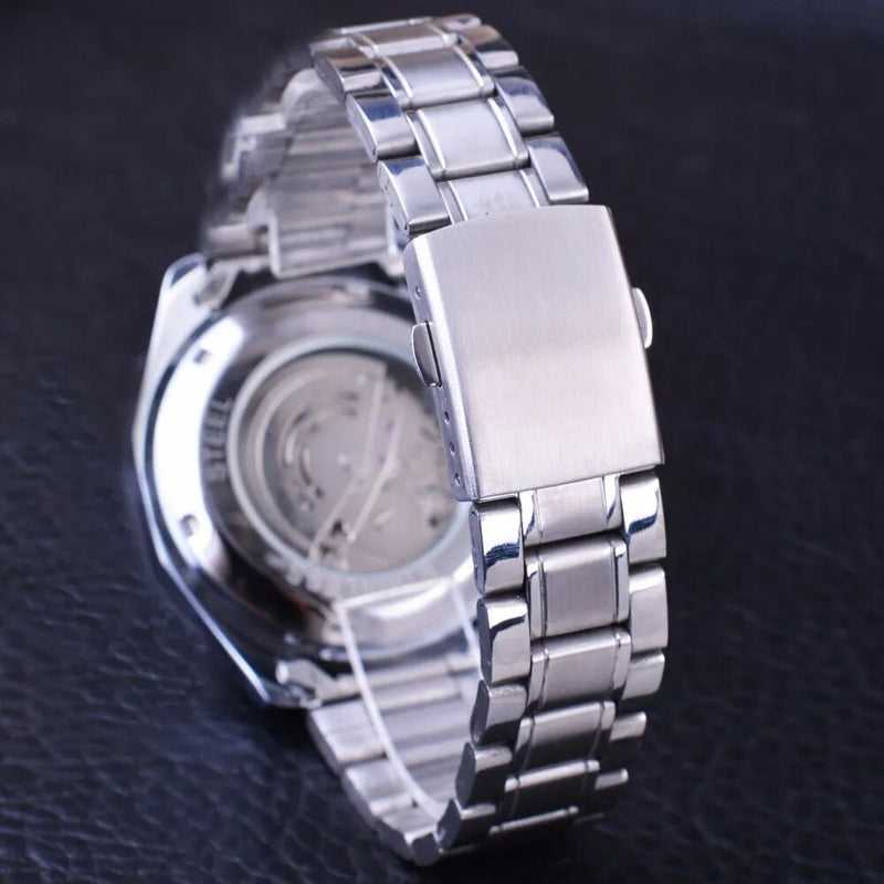 Stainless Steel Automatic Skeleton Mens Watch