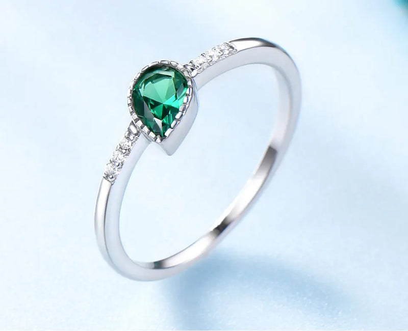 925 Sterling Silver Emerald Engagement Wedding Rings for Women