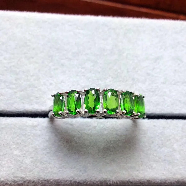 Sterling Silver Natural Diopside Ring for Women