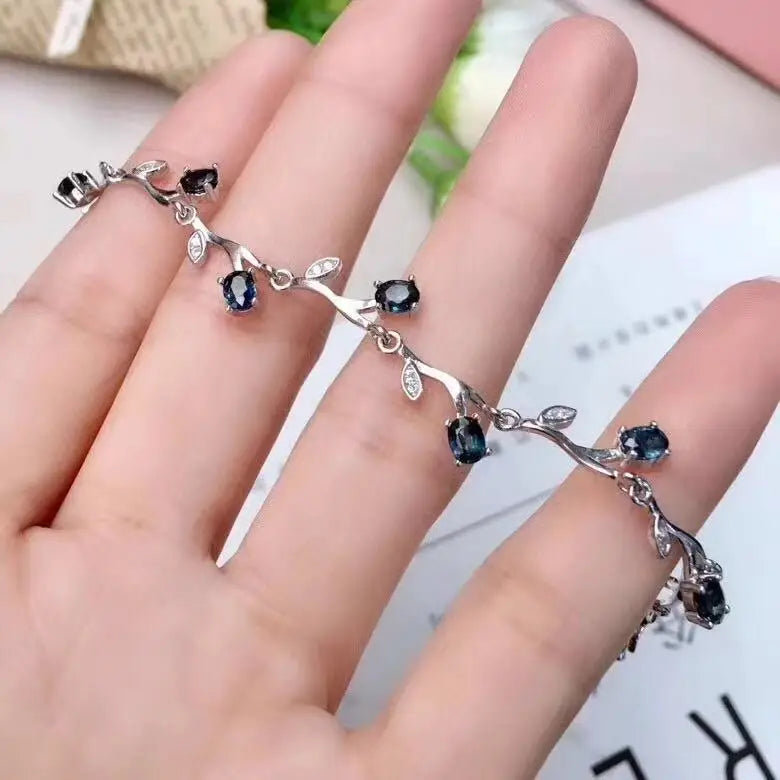 925 Sterling Silver Natural Blue Sapphire Stone Bracelet for Women