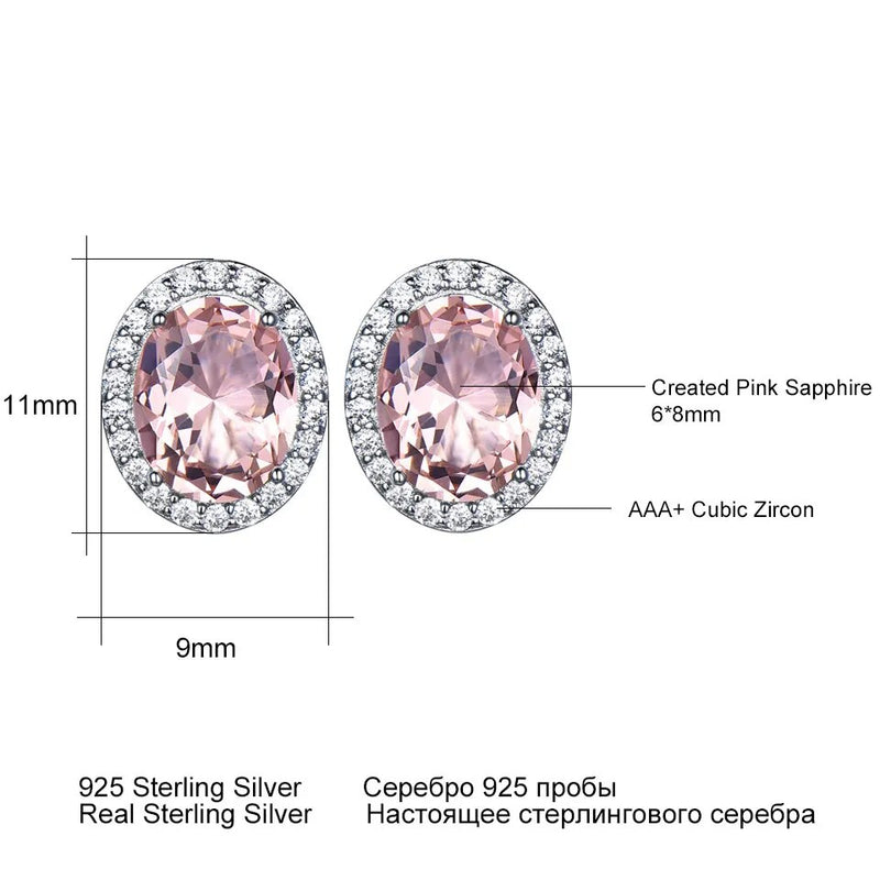 925 Sterling Silver Created Oval Pink Sapphire Stud Earrings for Women