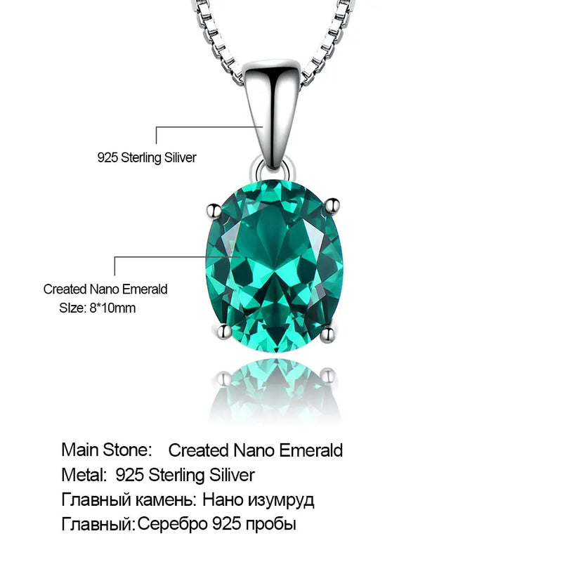 Sterling Silver Oval Cut Emerald Halo Pendant for Women