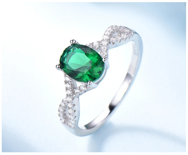 Sterling Silver Nano Emerald Oval Ring for Female