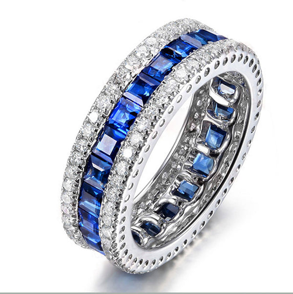 Sterling Silver Round Clear Zircon Blue Spinel Ring for Women