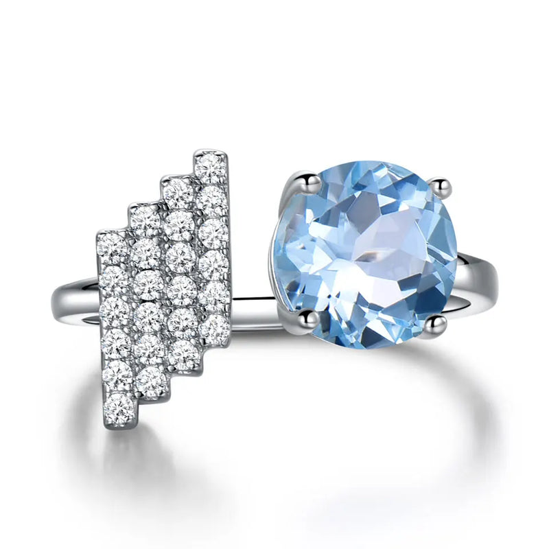 925 Sterling Silver Sky Blue Topaz Adjustable Ring for Women