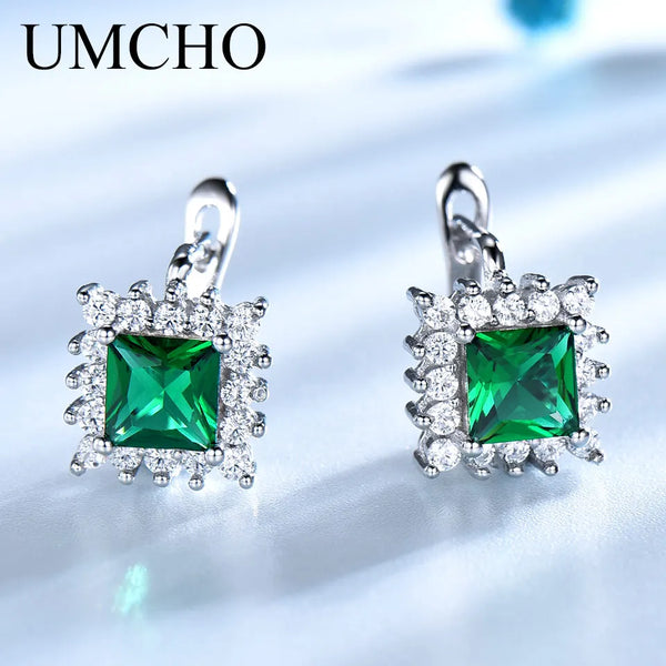 925 Sterling Silver Green Emerald Clip Earrings for Women