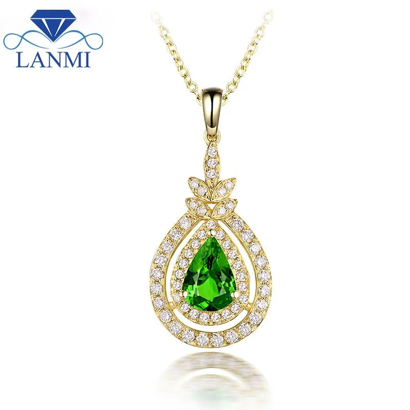 14K Yellow Gold Tsavorite Pendant with Diamonds Necklace for Women