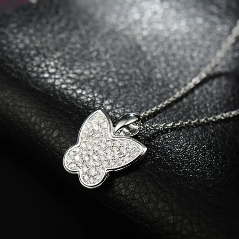 18K White Gold Butterfly Diamond Pendant for Women