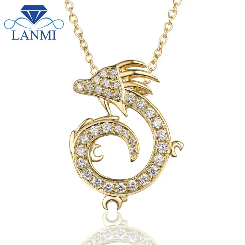 18K Yellow Gold Diamond China Dragon Pendant for Girl