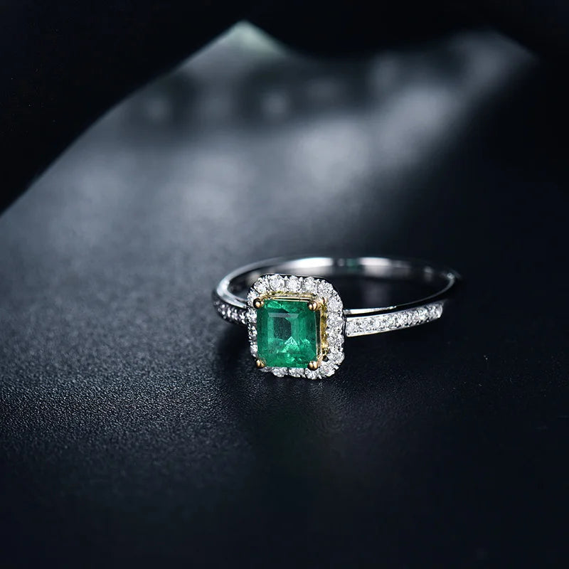 18K White Gold Emerald Cut Emerald Ring for Women