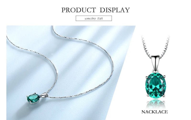 Sterling Silver Emerald Ring and Pendant Set for Women