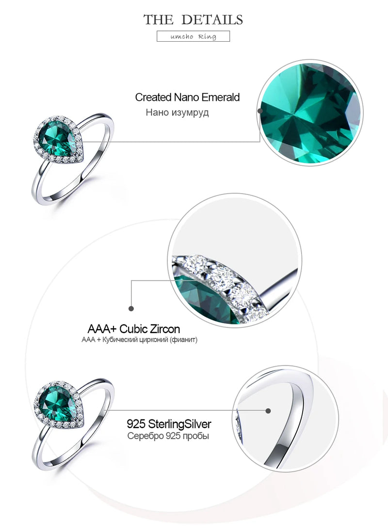 Sterling Silver Green Emerald Gemstone Halo Engagement Ring for Women