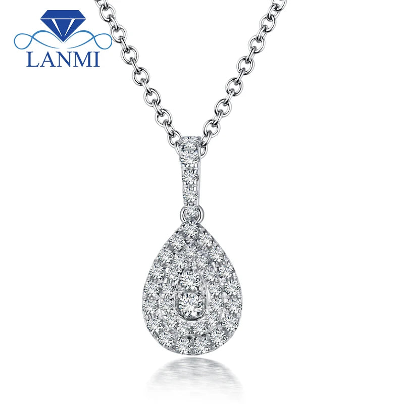 14K White Gold Pear Shape Natural Diamond Pendant for Women