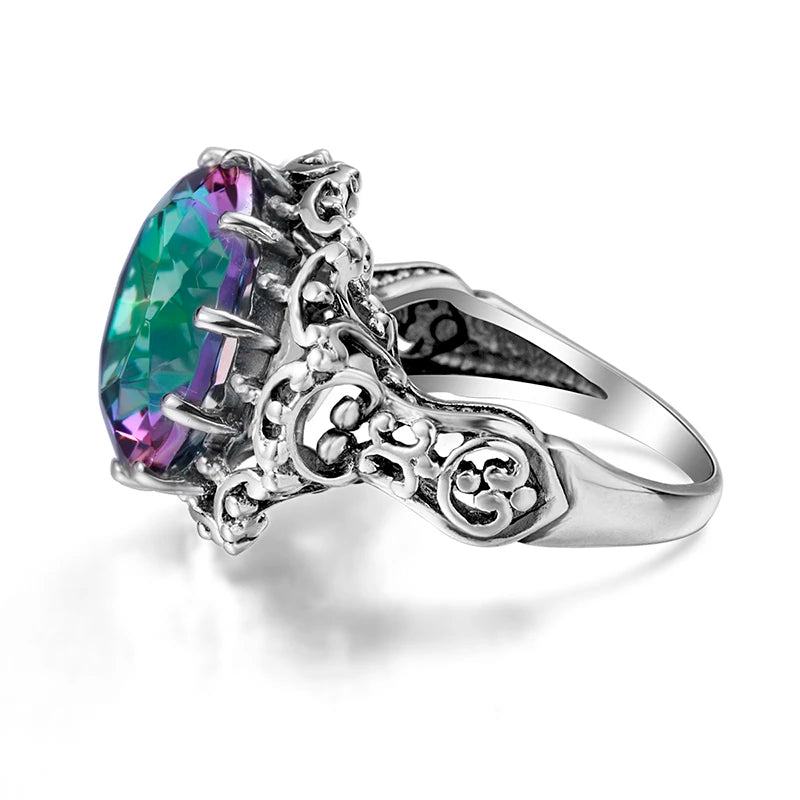 925 Sterling Silver Mystic Topaz Flower Petal Ring for Women