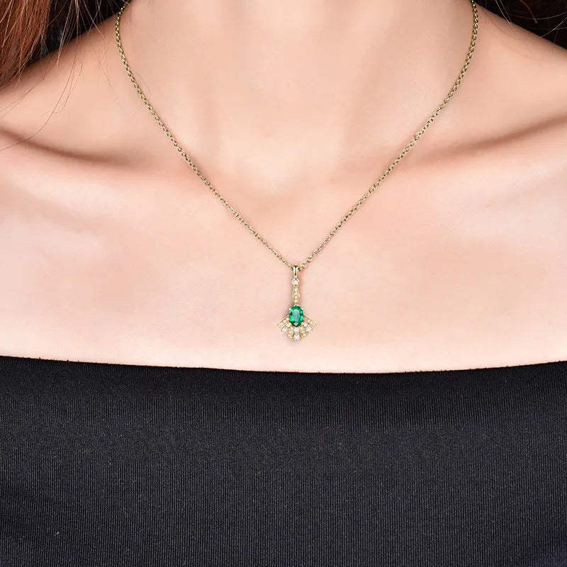 14K Yellow Gold Emerald Pendant Necklace for Women