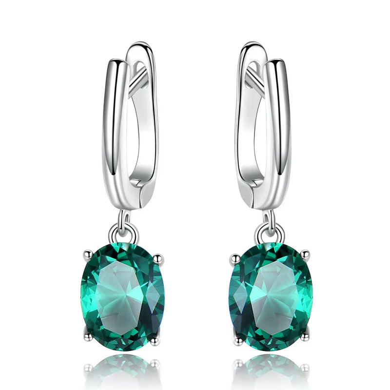 925 Sterling Silver Emerald Gemstone Long Clip Earrings for Women