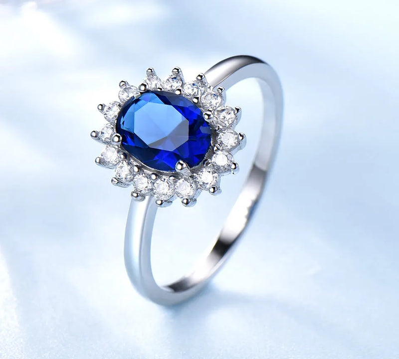 925 Sterling Silver Blue Sapphire Engagement Ring for Women