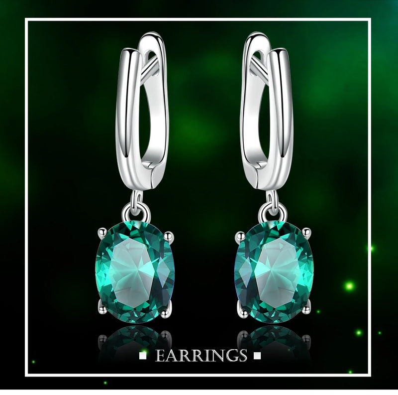 925 Sterling Silver Emerald Gemstone Long Clip Earrings for Women