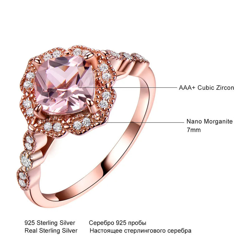 Sterling Silver Nano Morganite Rose Gold Plated Double Rings 7mm for Women