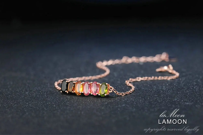 925 Sterling Silver Multicolor Tourmaline Bracelet for Woman