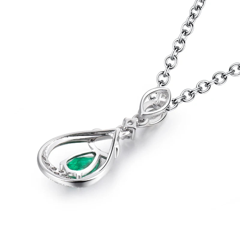 18KT White Gold Emerald and Diamond Pendant Necklace for Women