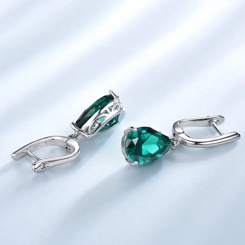 Sterling Silver Green Emerald Clip Earrings for Women